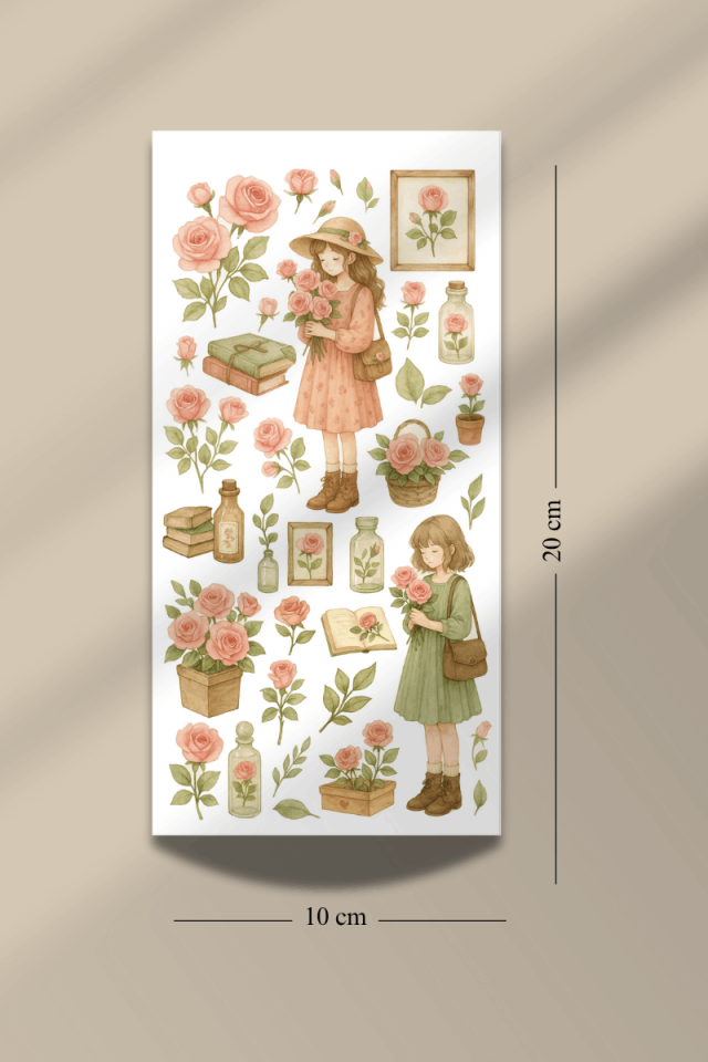 6'lı Çiçekler ve Kızlar Temalı Sticker Seti