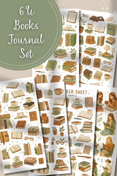 6'lı Cozy Kitap Temalı Sticker Seti
