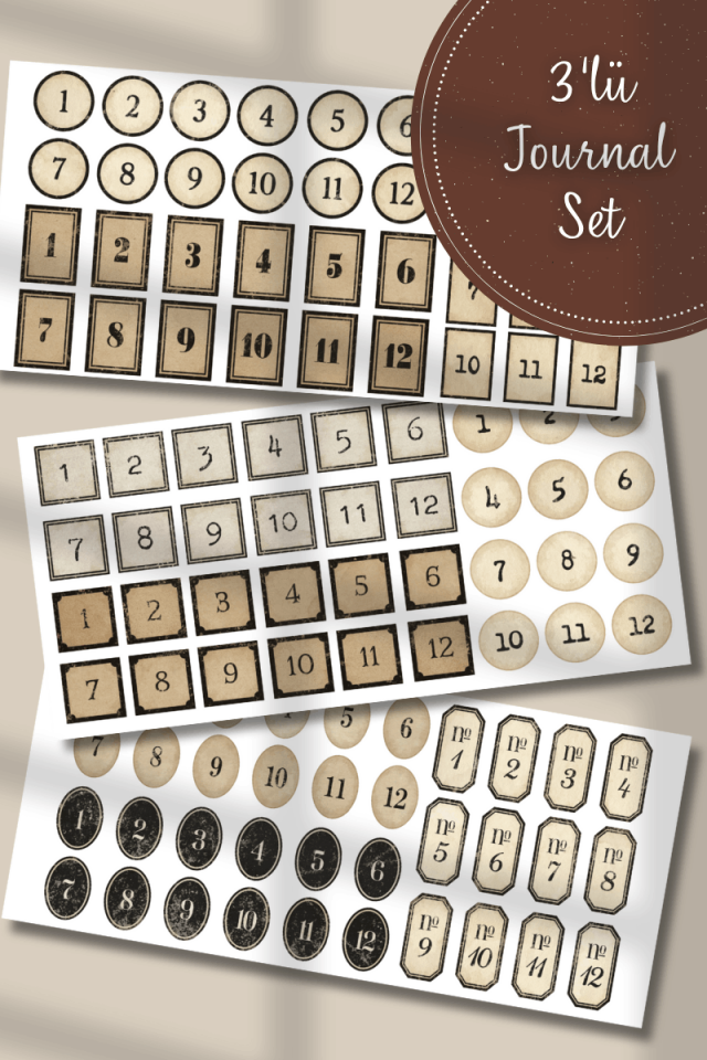 3'lü Vintage Sayı Temalı  Journal Sticker Seti