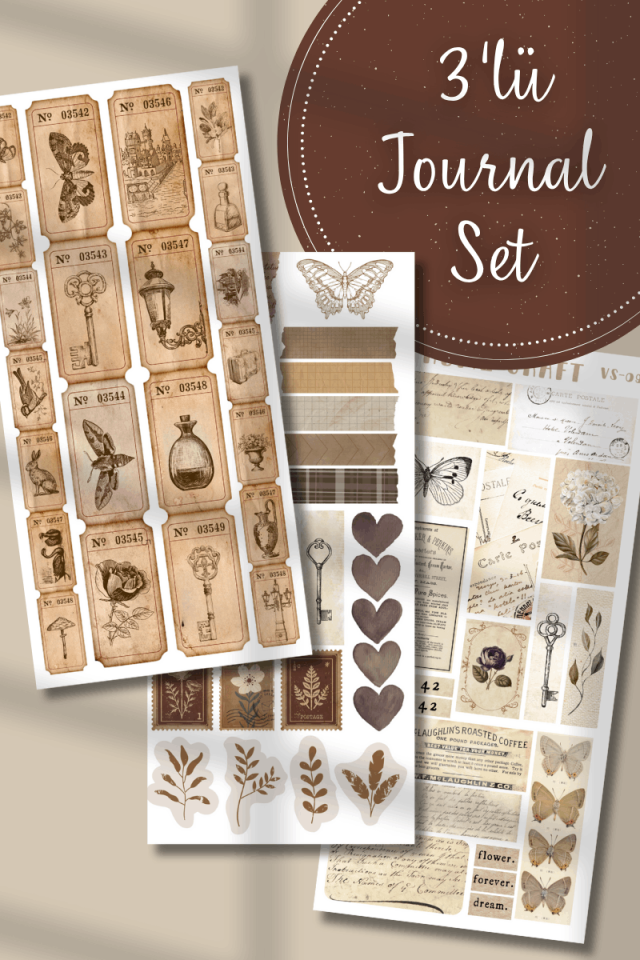 3'lü Vintage Journal Sticker Seti