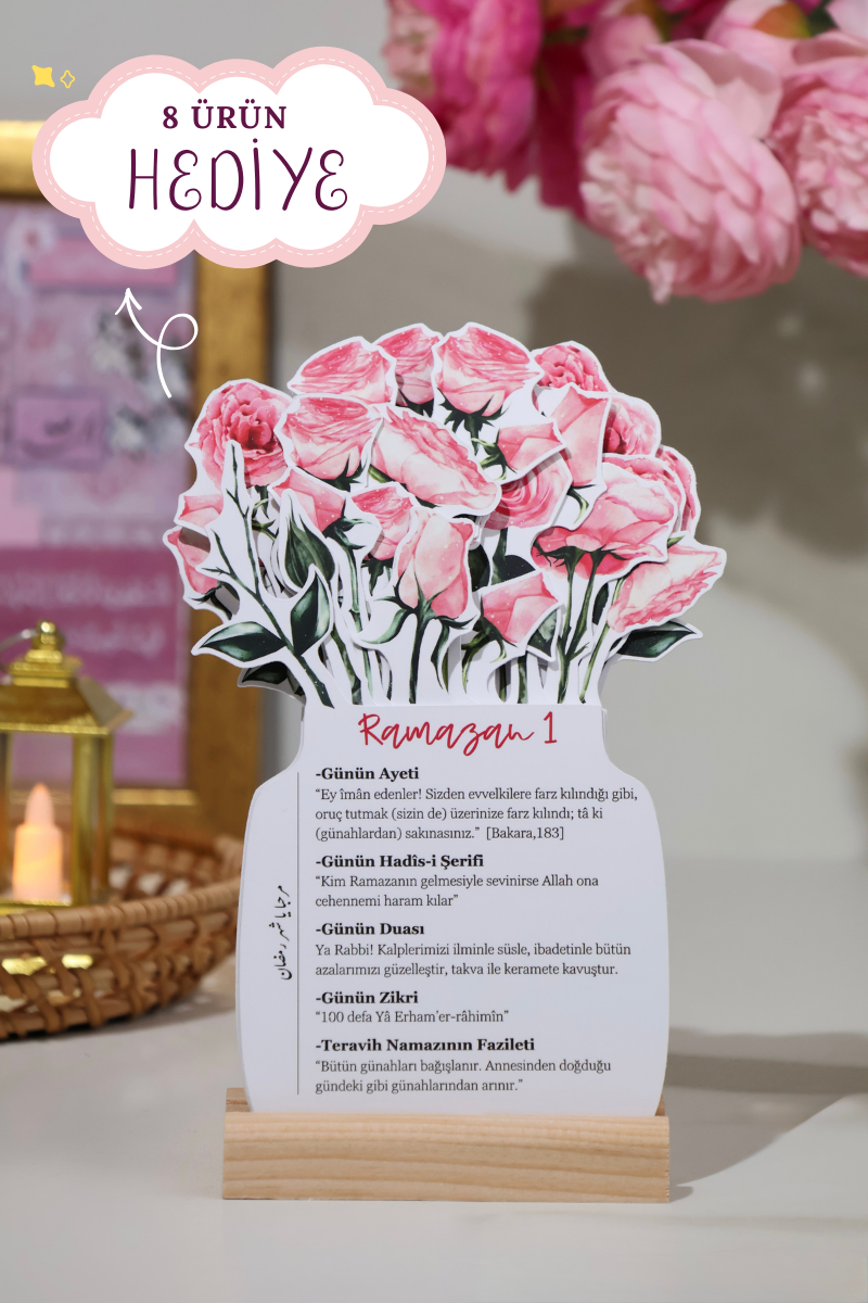 Pembe Gül Temalı Çiçekli Ramazan Takvimi