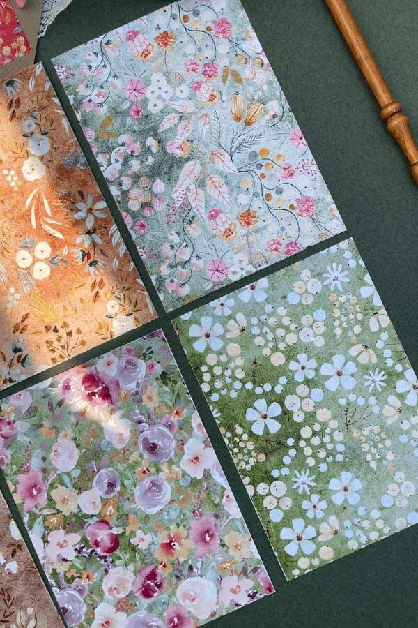 Vintage Eskitme Çiçekli Scrapbook Kağıdı Seti