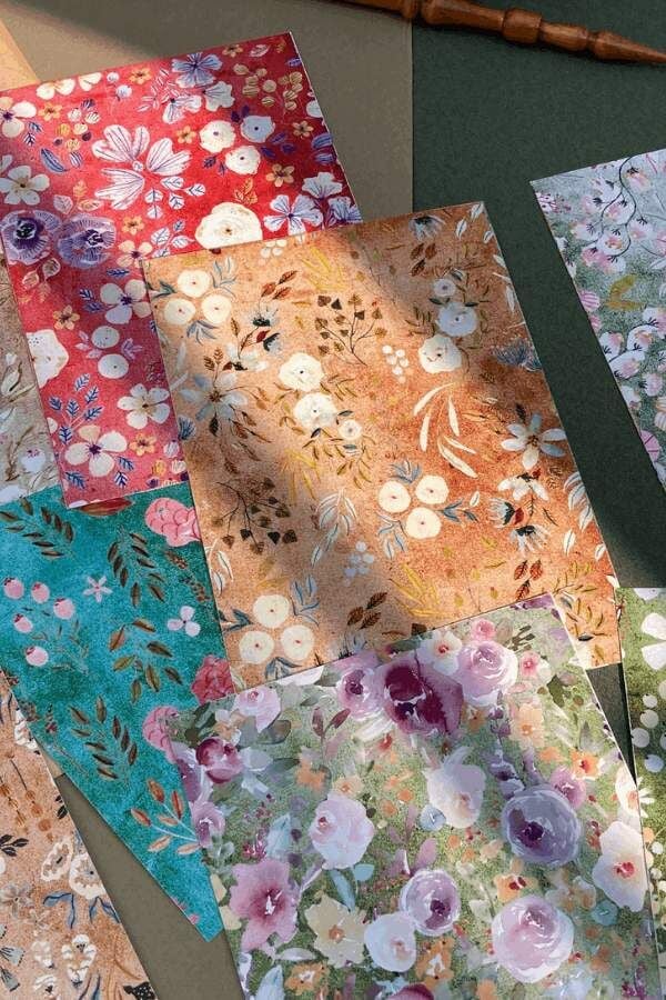 Vintage Eskitme Çiçekli Scrapbook Kağıdı Seti