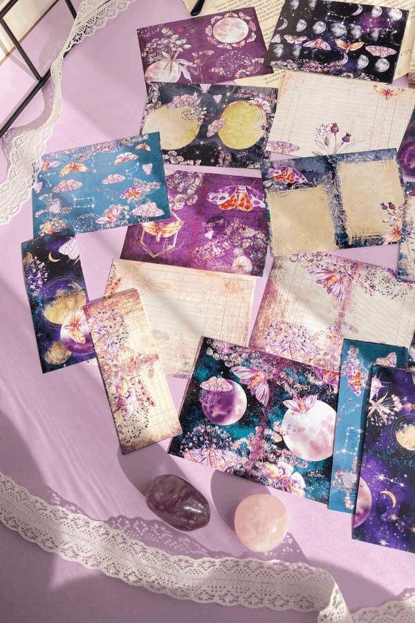 Mor Evren Kelebek Temalı Vintage Scrapbook Seti
