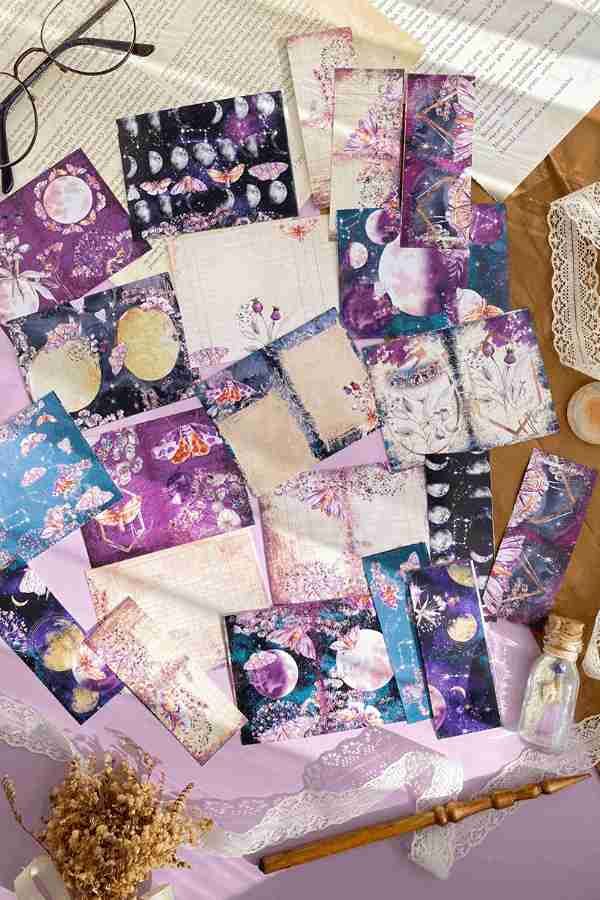 Mor Evren Kelebek Temalı Vintage Scrapbook Seti