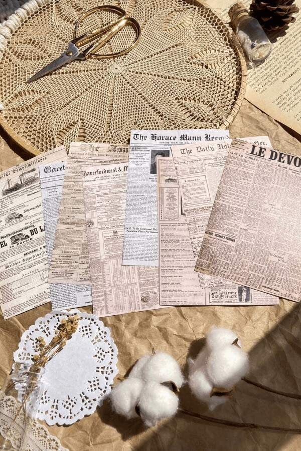 Vintage Gazete Temalı Kağıt Seti