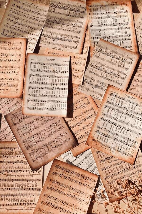 Vintage Müzik ve Notalar Desen Scrapbook Kağıt Seti