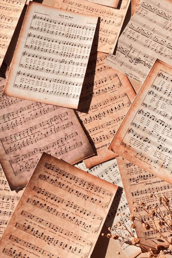 Vintage Müzik ve Notalar Desen Scrapbook Kağıt Seti