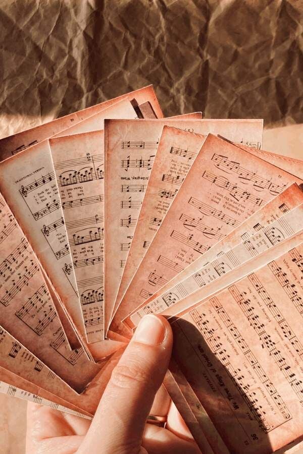 Vintage Müzik ve Notalar Desen Scrapbook Kağıt Seti