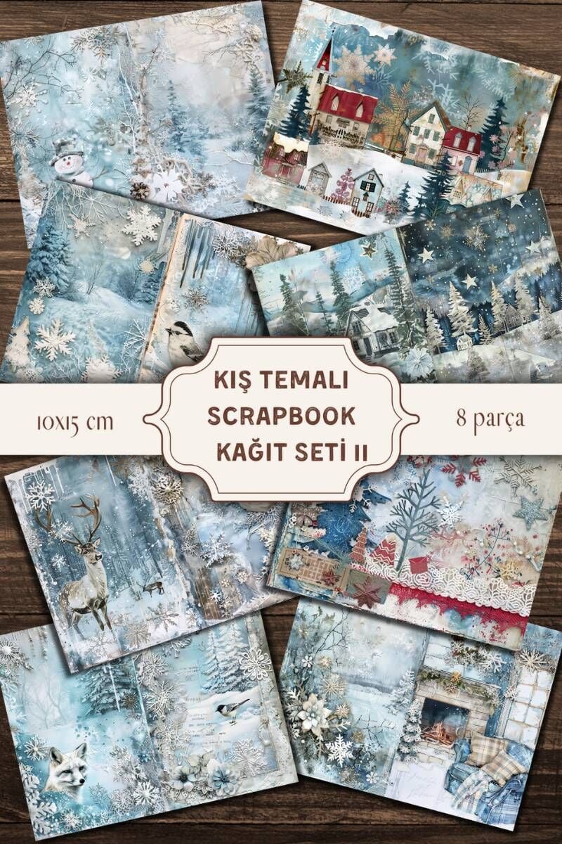 Vintage Kış Temalı Scrapbook Kağıt Seti 2