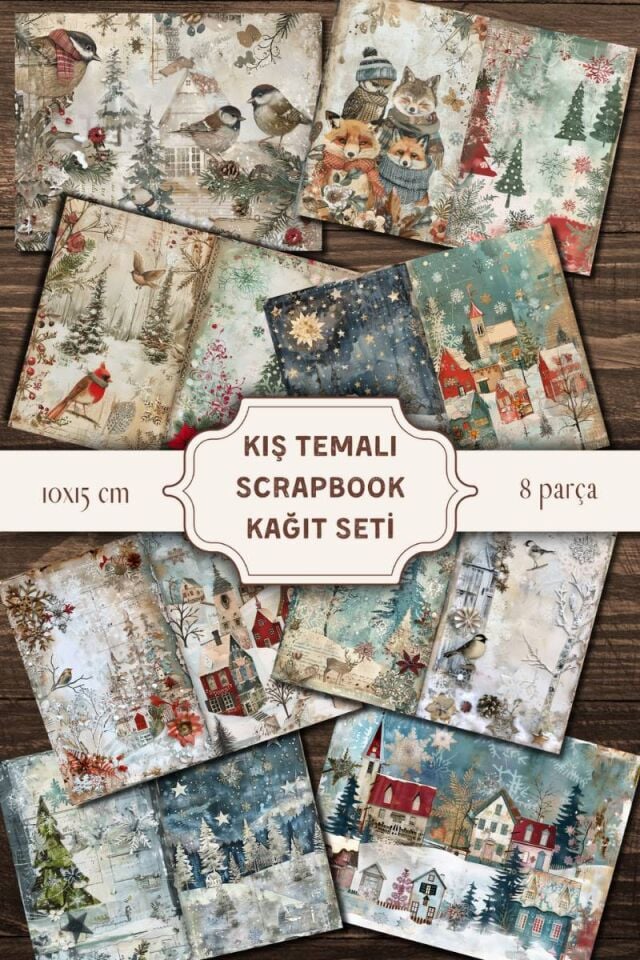 Vintage Kış Temalı Scrapbook Kağıt Seti 1
