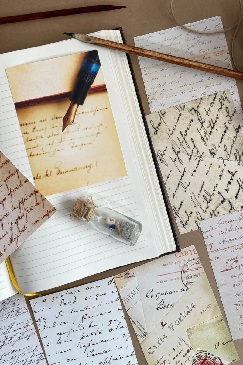 Vintage Yazı Temalı Scrapbook Kağıt Seti