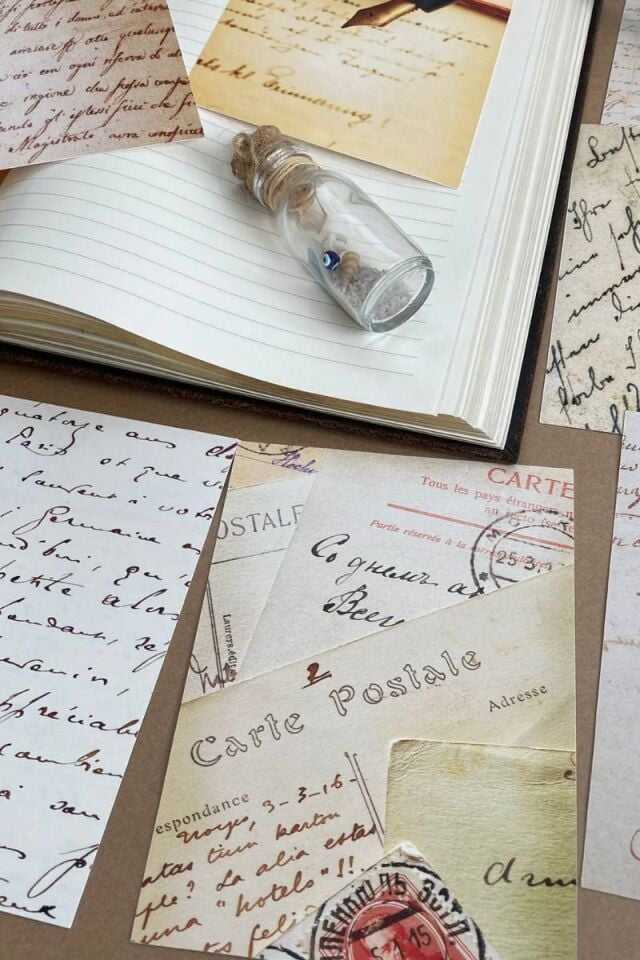 Vintage Yazı Temalı Scrapbook Kağıt Seti