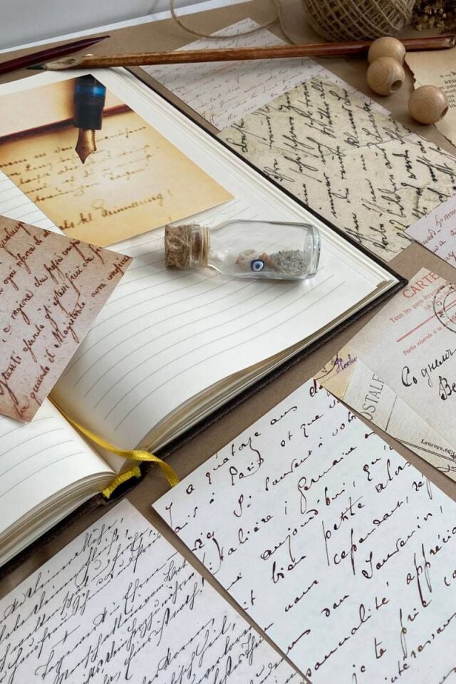 Vintage Yazı Temalı Scrapbook Kağıt Seti