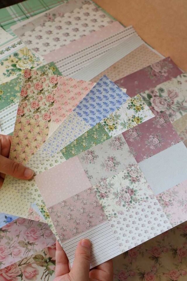 Vintage Çiçek Desenli Scrapbook Kağıt Seti 50'li