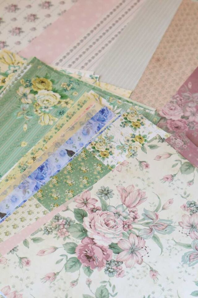 Vintage Çiçek Desenli Scrapbook Kağıt Seti 50'li