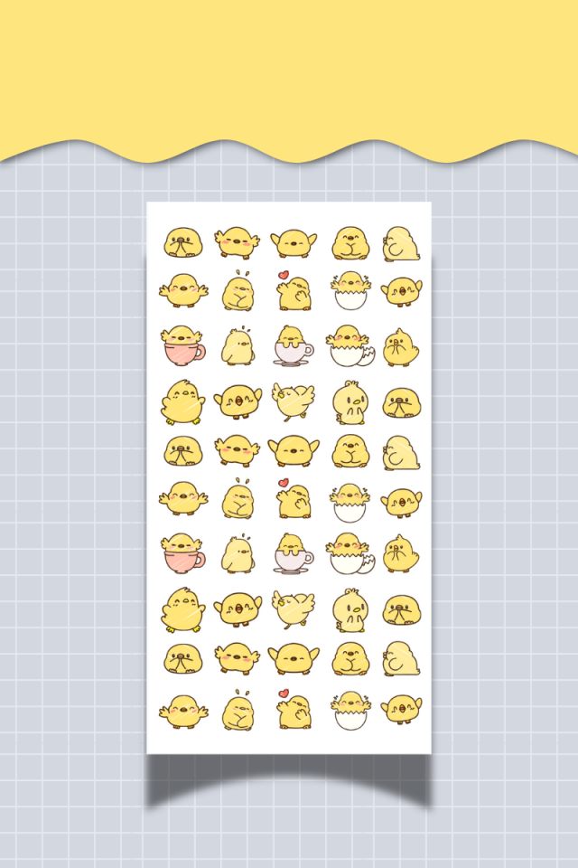 3’lü Civciv Mood Sticker Seti – 10x20 cm – Sevimli Karakter Çıkartma Sayfaları (Ajanda, Bullet Journal)