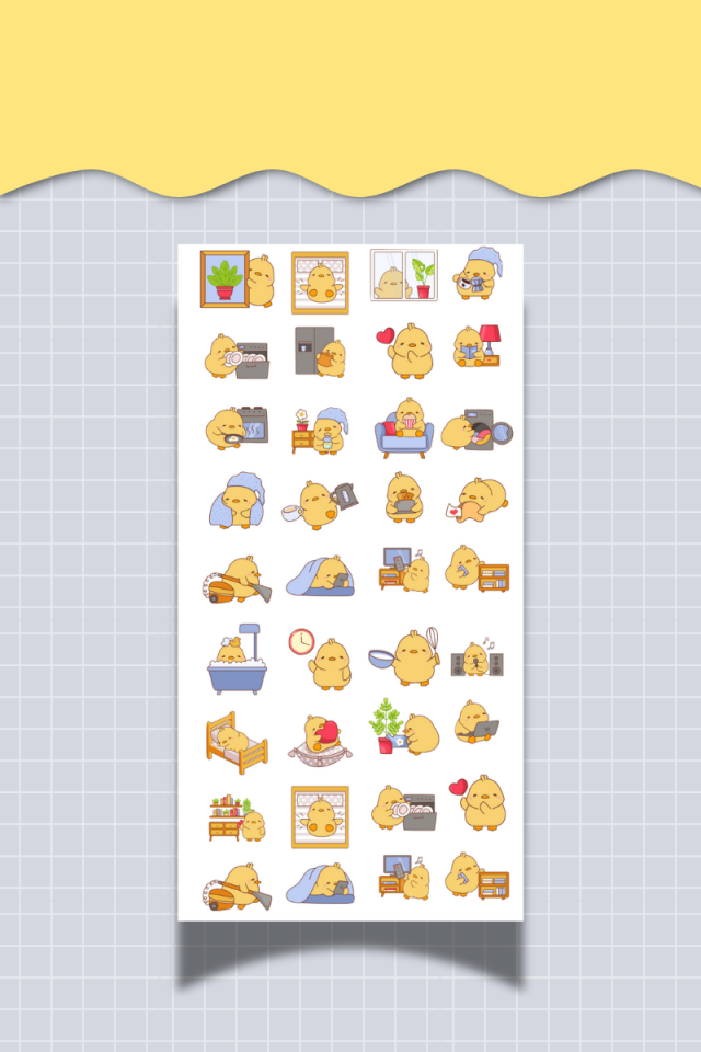 3’lü Civciv Mood Sticker Seti – 10x20 cm – Sevimli Karakter Çıkartma Sayfaları (Ajanda, Bullet Journal)
