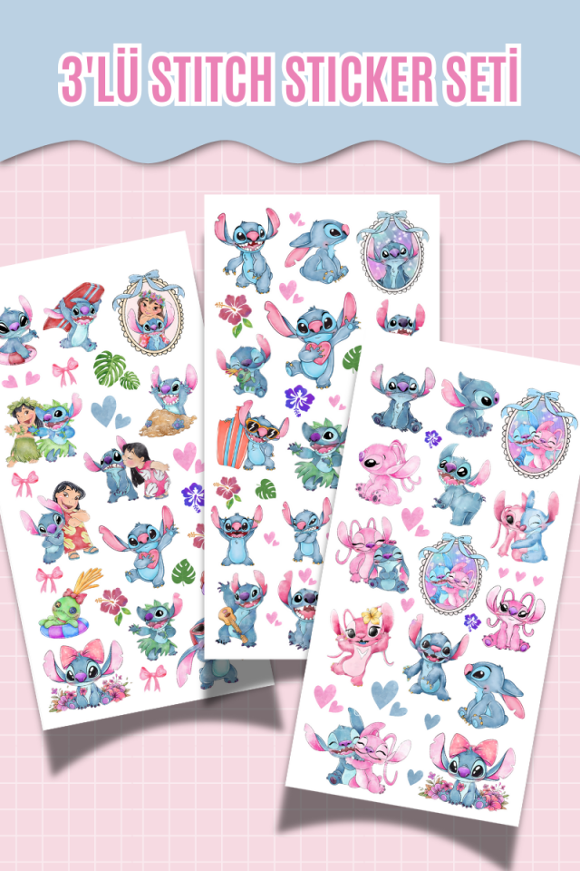 3’lü Stitch Sticker Seti – Sevimli Karakter Temalı Dekoratif Etiketler – (Ajanda, Bullet Journal)