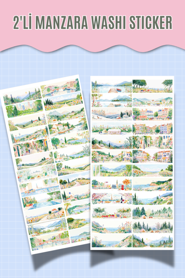 2’li Manzara Washi Sticker Seti – Suluboya Temalı – (Ajanda, Defter, Bullet Journal , Scrabook)