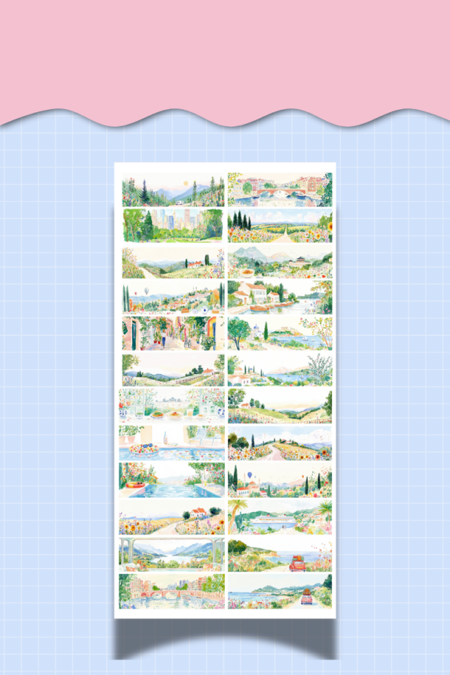 2’li Manzara Washi Sticker Seti – Suluboya Temalı – (Ajanda, Defter, Bullet Journal , Scrabook)