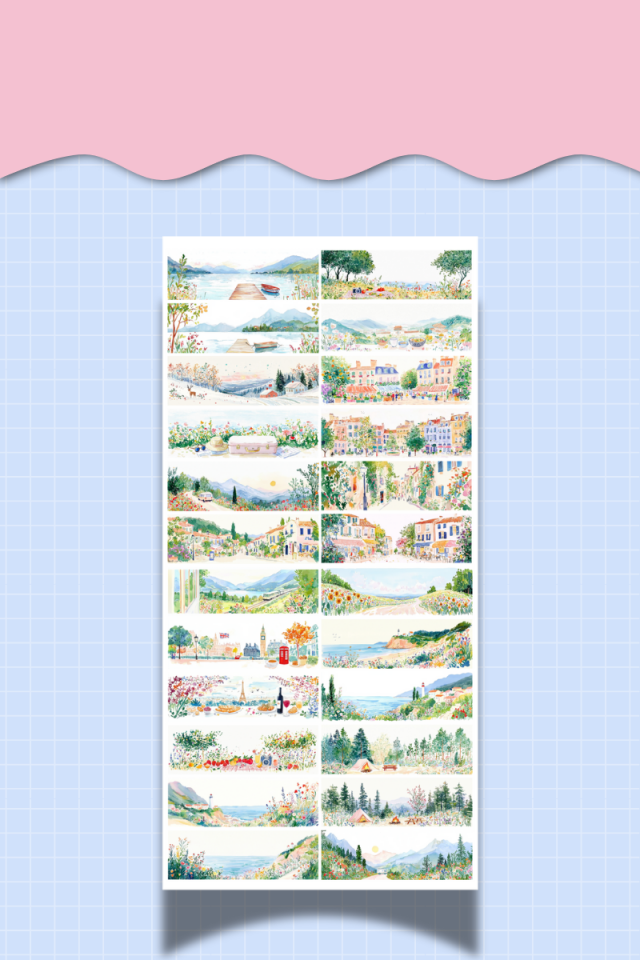 2’li Manzara Washi Sticker Seti – Suluboya Temalı – (Ajanda, Defter, Bullet Journal , Scrabook)