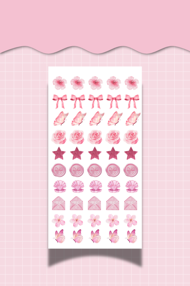 3’lü Pink Sticker Seti – Pembe Temalı Dekoratif Etiketler – (Ajanda, Bullet Journal , Scrabook)