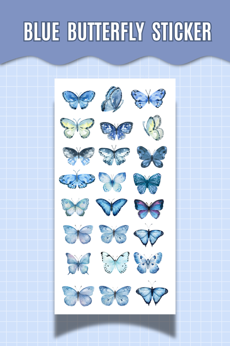 Blue Butterfly Sticker – Mavi Kelebek Temalı Dekoratif Etiket Ajanda Scrapbook Bullet Journal