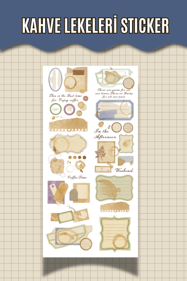 Kahve Lekeleri Sticker – Vintage Kahve Temalı Defter Ajanda Scrapbook Dekoratif Etiket