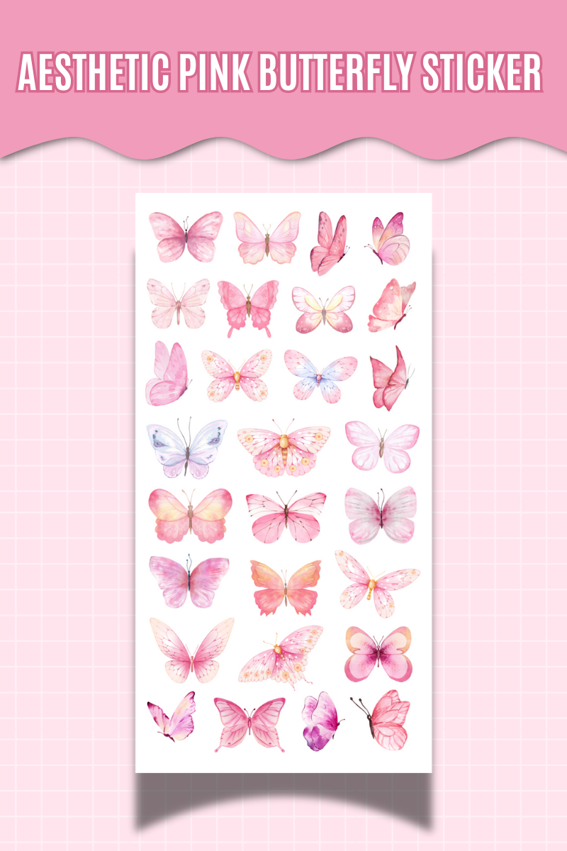 Aesthetic Pink Butterfly Sticker – Pembe Kelebek Tasarımlı Etiket Ajanda Scrapbook Bullet Journal