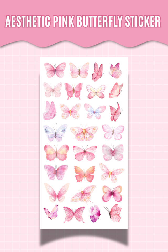Aesthetic Pink Butterfly Sticker – Pembe Kelebek Tasarımlı Etiket Ajanda Scrapbook Bullet Journal