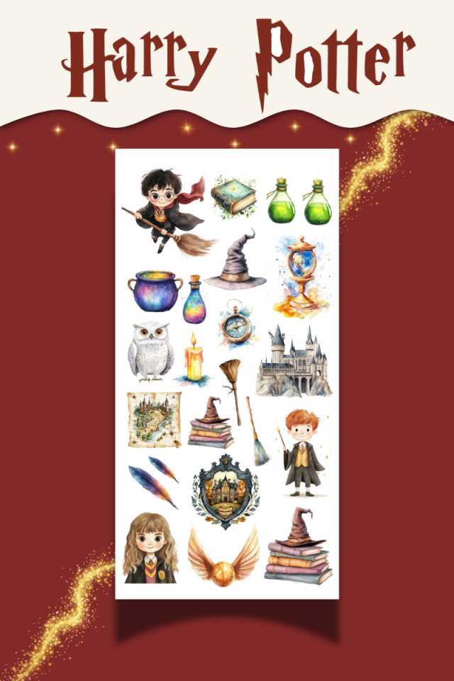 Harry Potter Sticker Seti – 3 Sayfa Büyülü Dünya Temalı – (Ajanda, Bullet Journal , Scrabook)