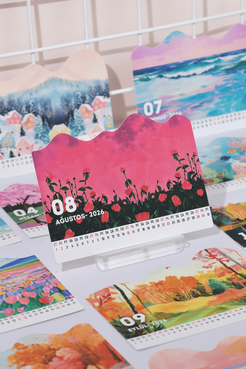 2026 Pleksi Standlı Dağ Görünümlü Masa Takvimi, Özel Tasarım Masa Takvimi Manzaralar