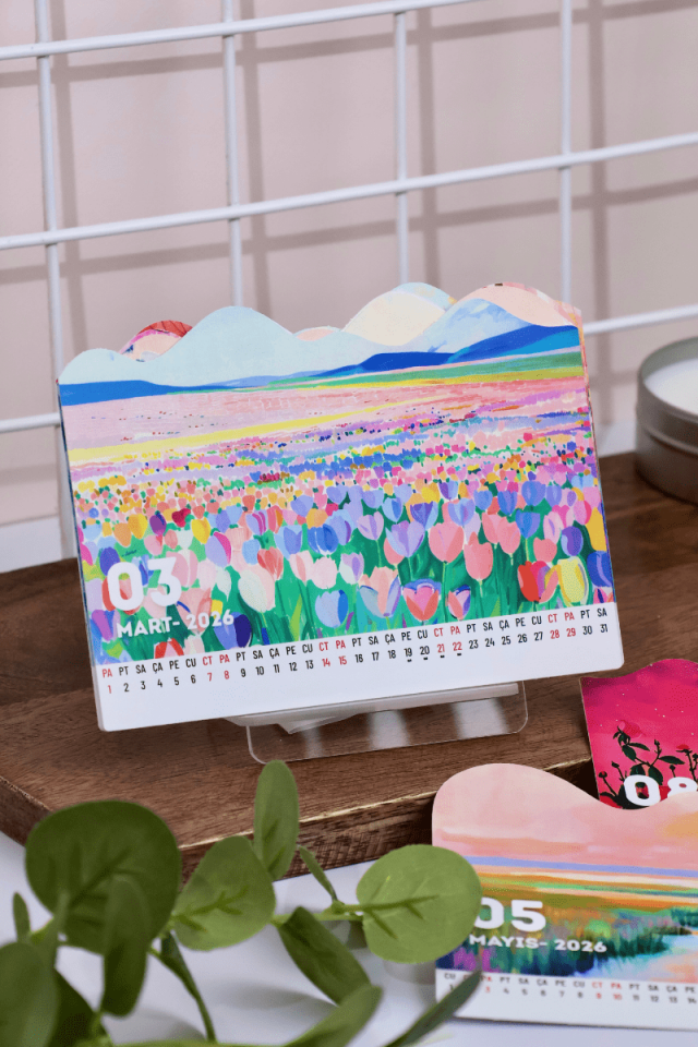 2026 Pleksi Standlı Dağ Görünümlü Masa Takvimi, Özel Tasarım Masa Takvimi Manzaralar