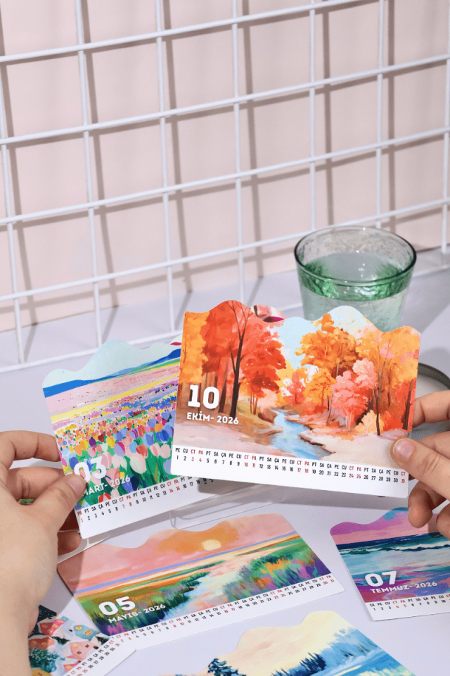2026 Pleksi Standlı Dağ Görünümlü Masa Takvimi, Özel Tasarım Masa Takvimi Manzaralar