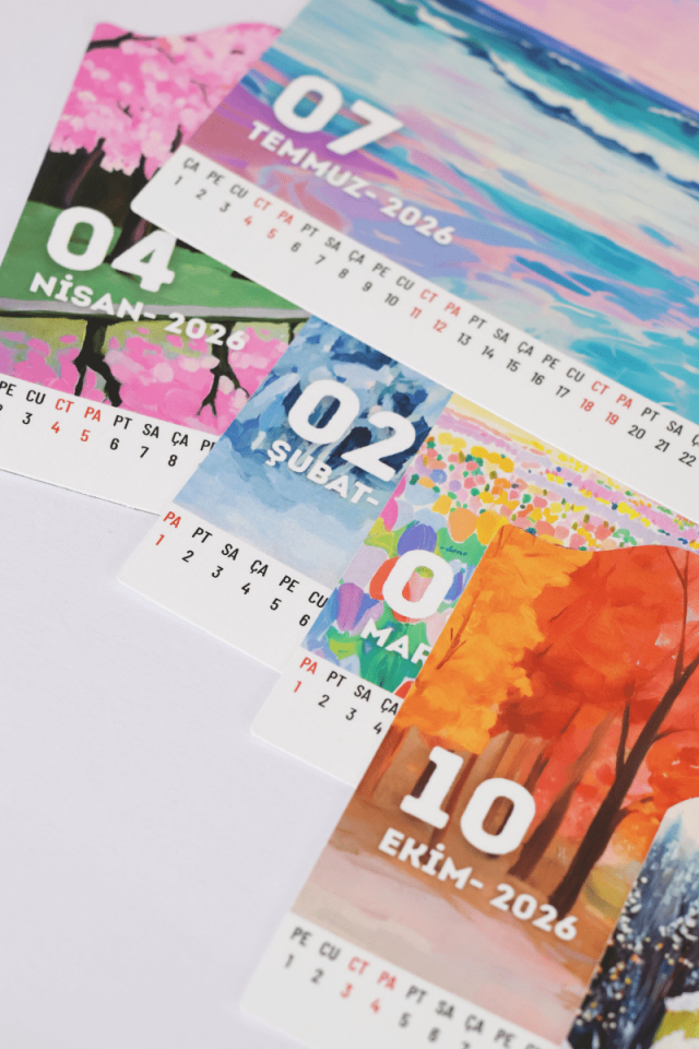 2026 Pleksi Standlı Dağ Görünümlü Masa Takvimi, Özel Tasarım Masa Takvimi Manzaralar