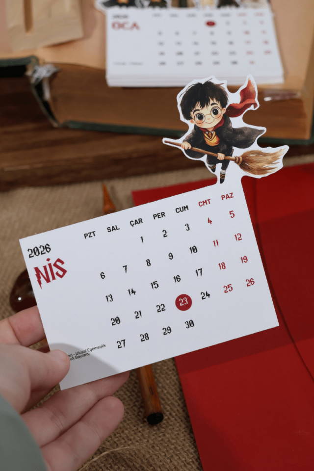 2026 Ahşap Standlı Harry Potter Temalı Masa Takvimi, Özel Tasarım Masa Takvimi